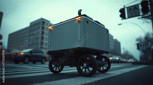 Autonomous delivery robot city street. (3)