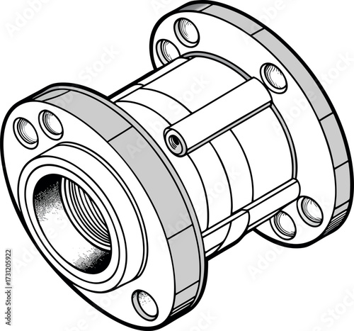 Engineering line drawing of a pipe coupling (flanged type).