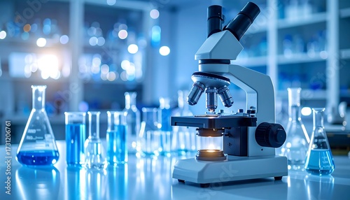 Laboratory microscope and beakers (1)
