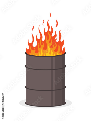 Burning barrel icon, trash can and fire, flame illustration