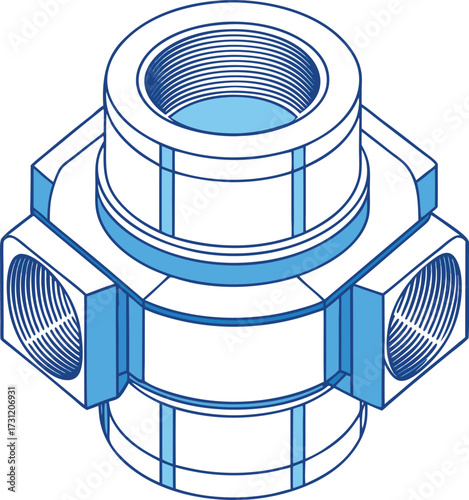 Vector technical sketch of a union fitting for pipeline joints.