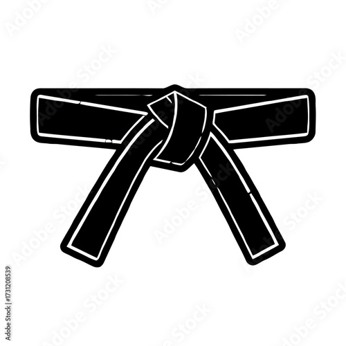 Black karate belt tied in knot, , symbolizing martial arts, discipline, and achievement in combat sports and selfdefense training