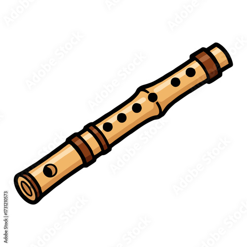 Traditional bamboo flute, also known as shakuhachi or dizi, depicted in simple, clean style, isolated on transparent, representing music, culture, and tradition