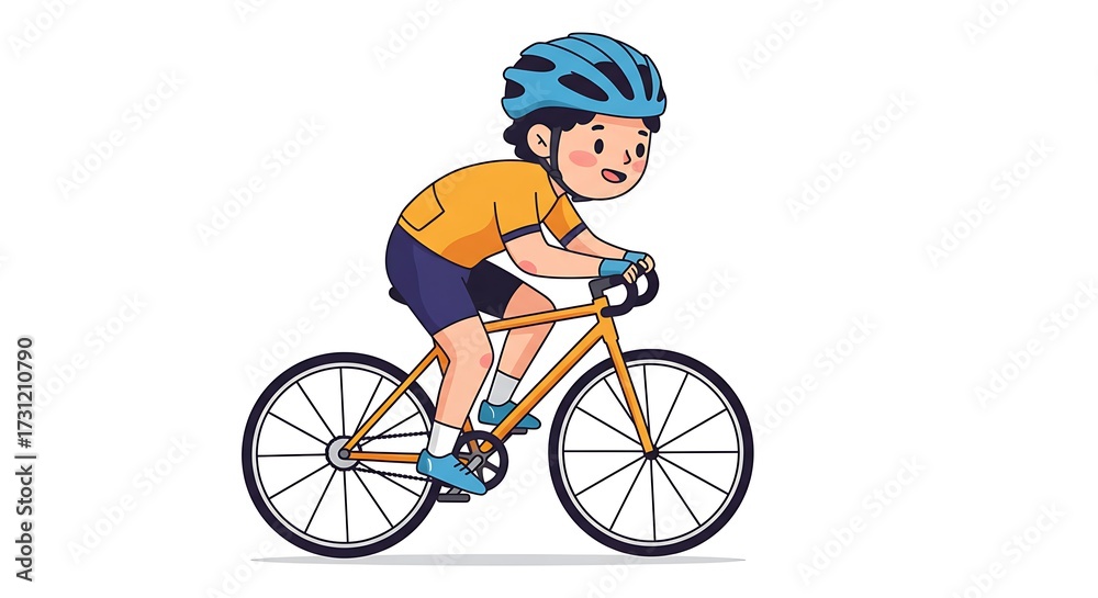 Fototapeta premium Boy Cycling with Helmet Vector Illustration
