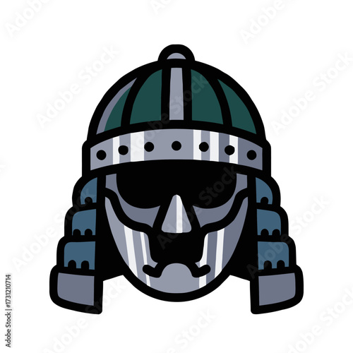 Stylized samurai helmet, featuring intricate details and menacing appearance