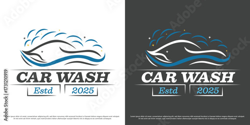 Car wash logo design illustration vector. Silhouette of a car service being sprayed with water. Simple, fresh, minimalist icon symbol.
