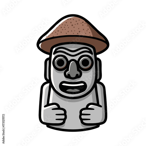 Stylized cartoon traditional korean dol hareubang stone statue with wide mouth and hat