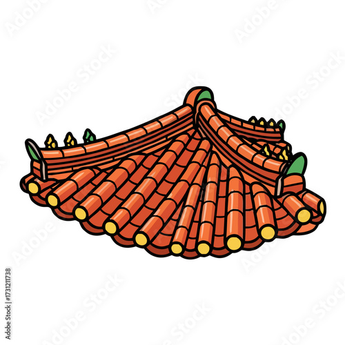 Traditional east asian roof eaves with curved tiles and decorative elements
