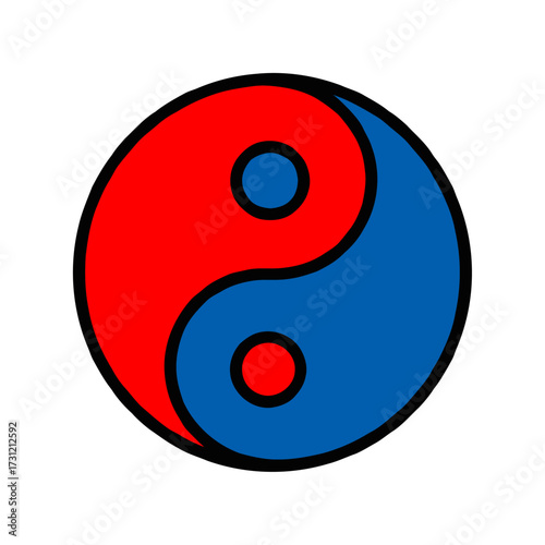 The yin and yang symbol, representing duality and balance, in vibrant red and blue colors, isolated on transparent, symbolizing harmony, opposites, and the interconnectedness all things