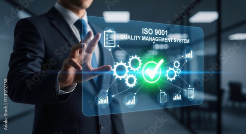 Wallpaper Mural Businessman Interacting with ISO 9001 Quality Management System Virtual Screen Torontodigital.ca