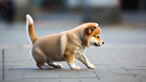 Adorable Shiba Inu Puppy Sitting on Pavement canine