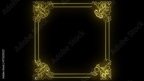 Ornate Neon Yellow Square Border With Swirls Keywords: border, frame, ornate, decorative, swirl