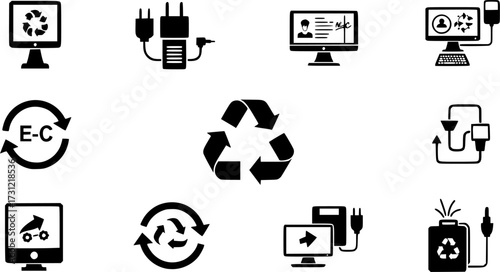 Outline icons of gas station equipment and car elements
