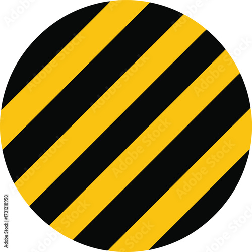 A set of circular background patterns featuring bold, diagonal yellow and black hazard stripes. 