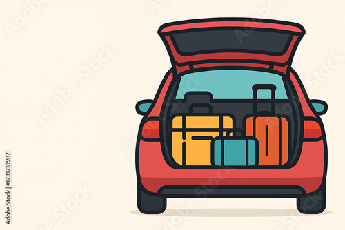 Car trunk filled with luggage, ready for a trip.