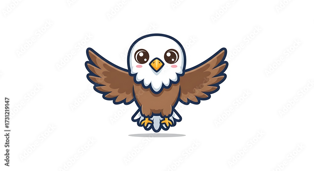 Obraz premium Cartoon Eagle Flying with Wings Outstretched on White Background