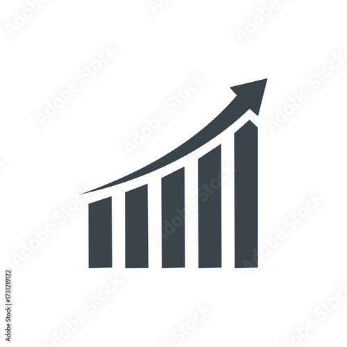 A rising bar chart with an upward trending arrow indicating growth or increase in value or performance