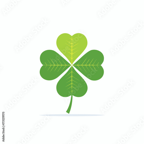 Four-leaf clover with heart-shaped leaves, each featuring detailed veins, symbolizing luck and good fortune