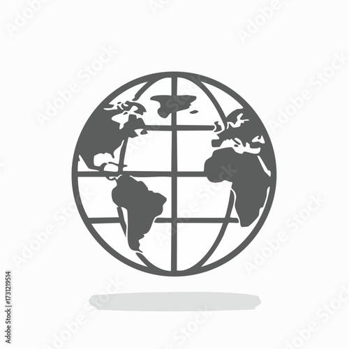 Stylized globe icon featuring simplified continents and longitude and latitude lines, symbolizing global connectivity and international geography