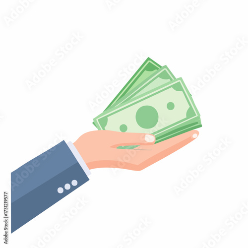 Hand holding a stack of green dollar bills, representing money or financial transaction