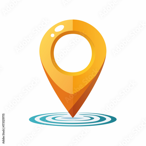 Yellow map marker pinpointing a location with concentric blue circles beneath it, symbolizing a specific geographic point or destination