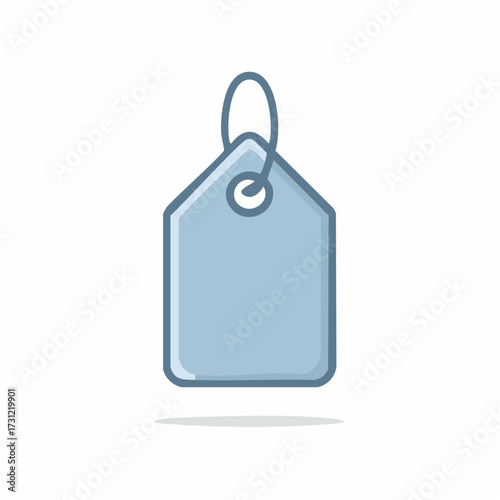 A simple blue price tag with a string looped through a reinforced hole at the top, designed for labeling or identifying items