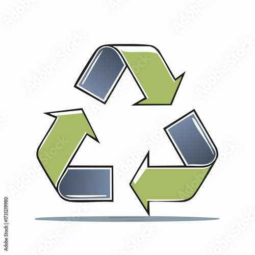 Three interlocking arrows form a recycling symbol with alternating green and blue segments, stylized with a slight shadow below