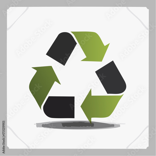 A stylized recycling symbol featuring three alternating black and green arrows forming a continuous triangular loop, representing sustainability and environmental conservation