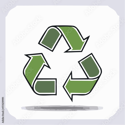 Green recycling symbol with three curved arrows forming a triangle, representing sustainability and environmental conservation