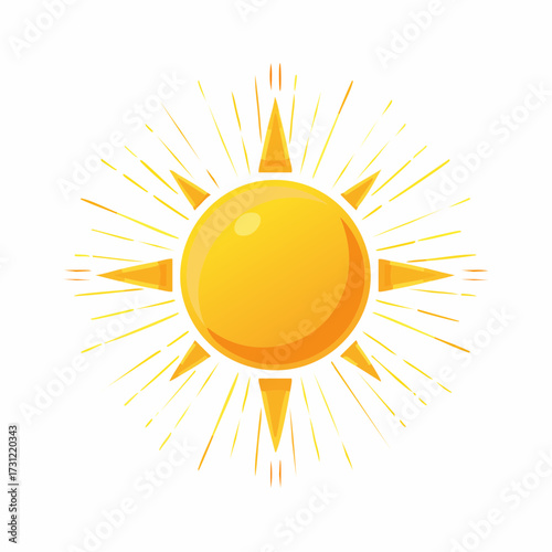 Bright yellow sun with radiating rays and pointed beams, symbolizing warmth and light