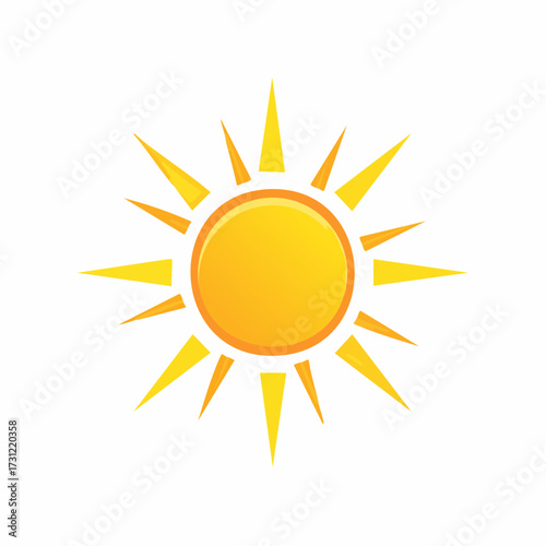Bright yellow sun icon with alternating short and long pointed rays radiating from a circular center, symbolizing sunlight and warmth