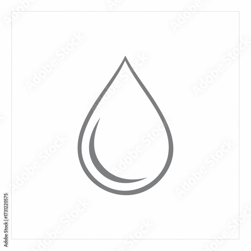 A simple, stylized gray drop shape with a curved highlight inside representing a water droplet or liquid drop