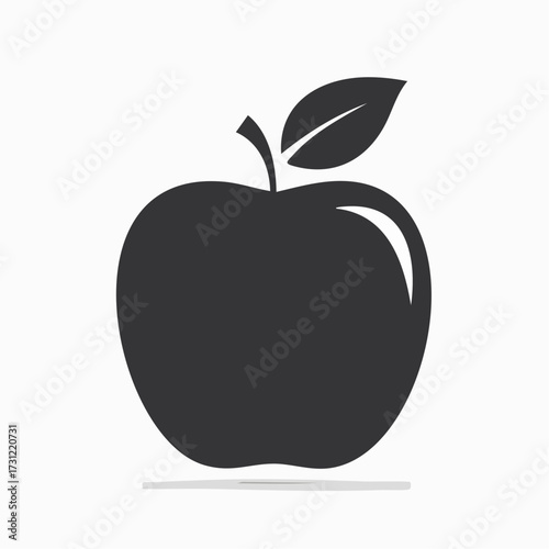 Black silhouette of an apple with a leaf and a small highlight on the top right side