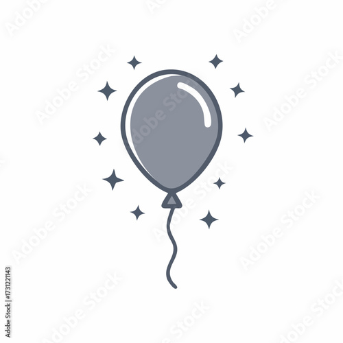 A single gray balloon with a small highlight and a string, surrounded by seven twinkling star shapes