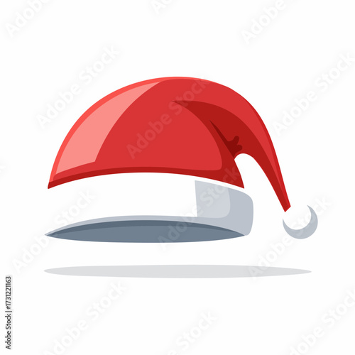 A classic red Santa hat with a white trim and a fluffy white pom-pom at the tip, symbolizing festive Christmas attire