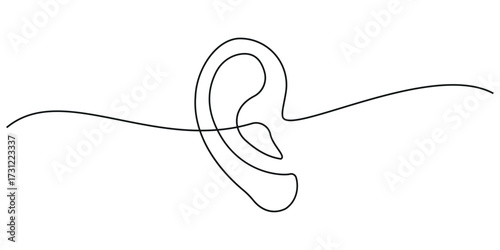 Ear one line drawing and isolated continuous outline vector illustration icon
