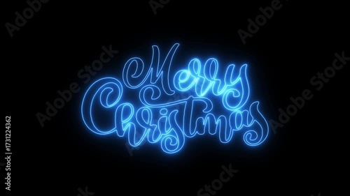 Dynamic holiday greeting featuring 'Merry Christmas' text in brilliant blue neon light, ideal for contemporary seasonal designs and digital content for festive projects