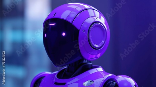 Purple Robot Head with Futuristic City.