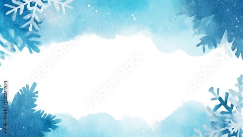 Watercolor winter scene with snowflakes and copy space background