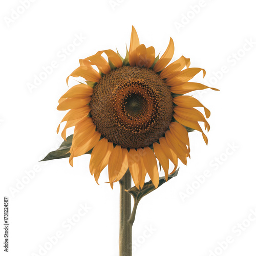 Sunflower with stem, white background