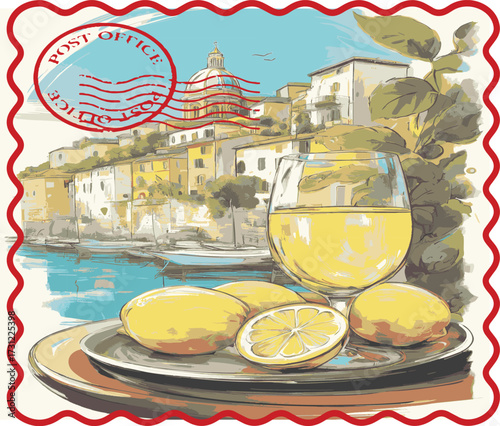 Italian Amalfi Italy Postcards euro summer lemons trending branding cute novelty conversational europe slogan fish sun landscape fashion script logo Tee t-shirt artwork typography tote badge vector