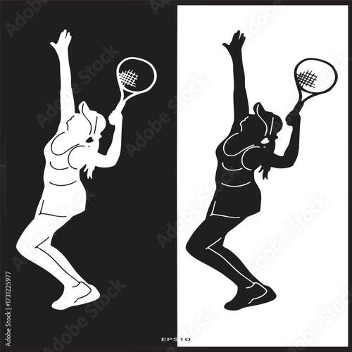 A tennis player woman silhouette sports person design element.