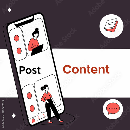 Woman creating and posting content on a smartphone for social media and digital marketing