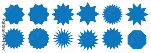 Red starburst badge vector set with spiky jagged sale labels and promotional sticker shapes for discount tags, posters, banners, and graphic design