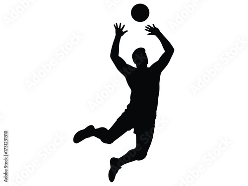 Black silhouette male athlete jumping hitting volleyball vector