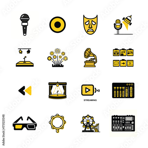 Duotone iconography exploring music entertainment and performance arts visuals in a duo-tone aesthetic