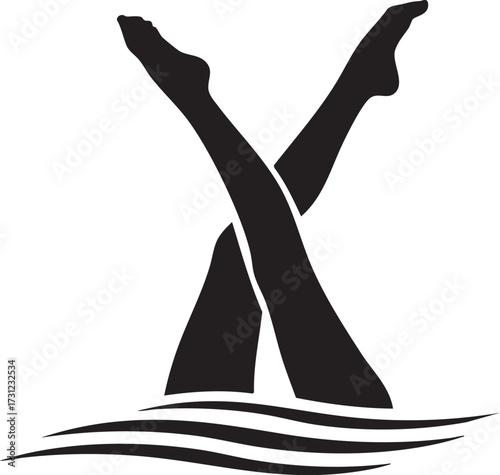 Synchronized swimming legs silhouette performing artistic routine isolated on white background
