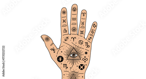 Exploring the mystical symbols and celestial signs etched onto the palm for divination and fortune telling.