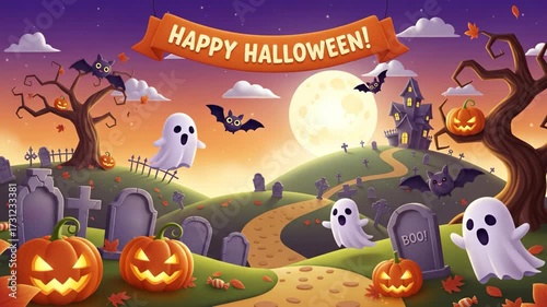 Halloween Ghost Pumpkin Scene