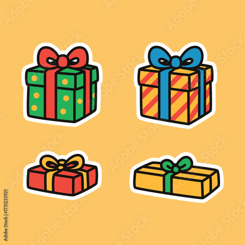 Colorful Christmas Gift Boxes Cartoon Illustration with Festive Ribbons and Holiday Spirit